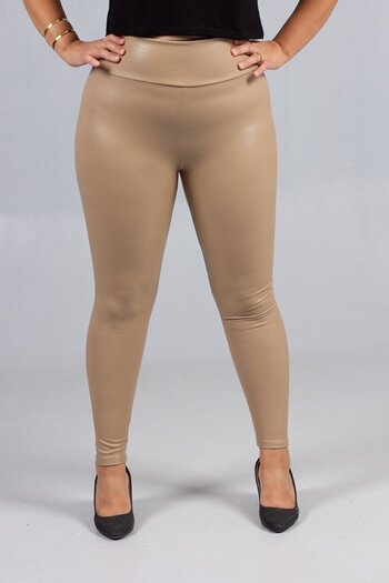Truva XXL Plus Size Leather Look High Waist Leggings – Brown Color Inside Suede