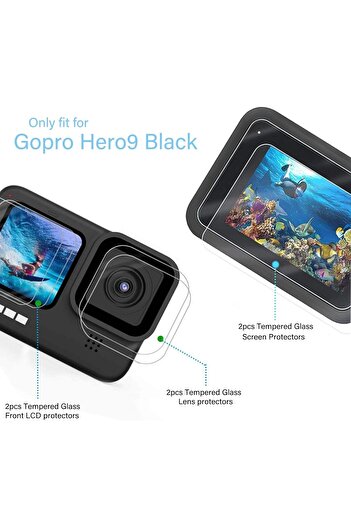 PCTC 9-piece Screen Protector Kit for GoPro Hero 9 (Tempered Glass Front, Lens & LCD)