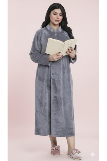TIPTOPKSA Plain cut velvet midi shirt with a zipper and a Kuwaiti cloche