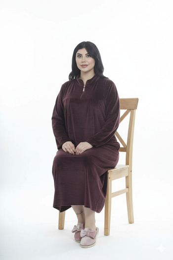 TIPTOPKSA Plain cut velvet midi shirt with a zipper and a Kuwaiti cloche