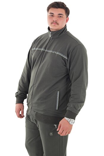marufshop Мъжки плюс размер до 154 кг Подходящ размер 2-слоен прав яка с цип спортен екип