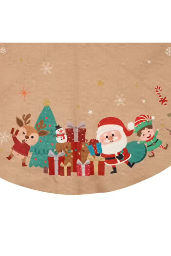 FEERIC LIGHTS & CHRISTMAS Christmas tree mat, diameter 90 cm, Santa Claus pattern, jute, beige