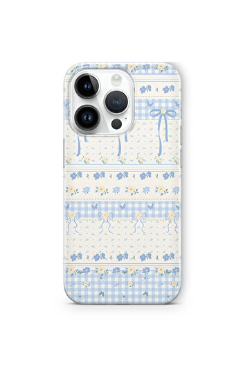 FLAMENKO For iPhone 16 Pro Max Blue Bow and Flower Pattern Transparent Phone Case