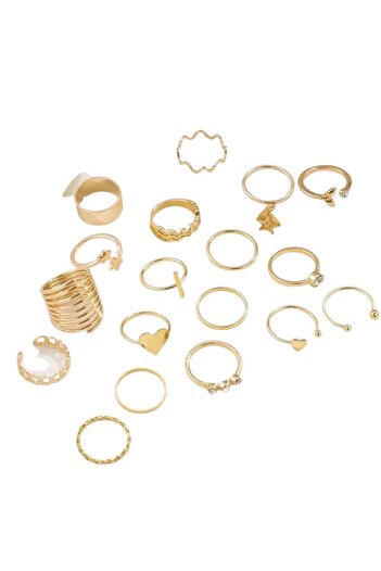 huitich Elegant 18-Piece Gold Colour Ring Set – Trendy & Versatile Jewelry Collection