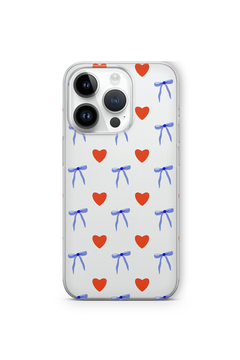 FLAMENKO For iPhone 16 Pro Heart and Ribbon Pattern Transparent Phone Case