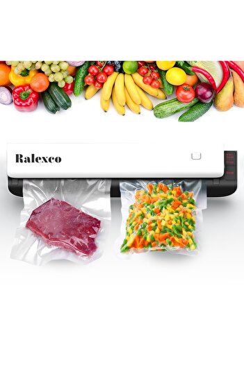 Ralexco Brands Aparat de sigilat în vid pentru alimente Ralexco, bară de sigilare de 28 cm, dop de vidare pentru sticle, 10 pungi, furtun extern, alb