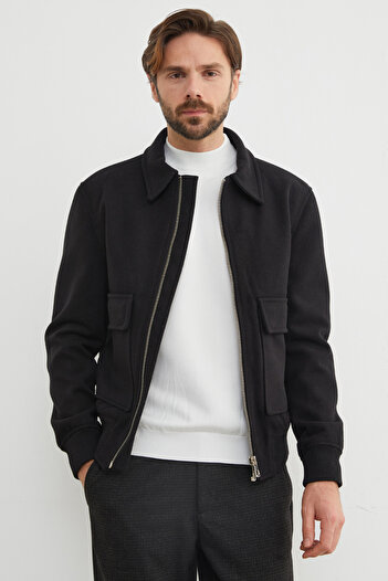 Fulla Moda Zippered Polo Neck Pocket Cashmere Jacket