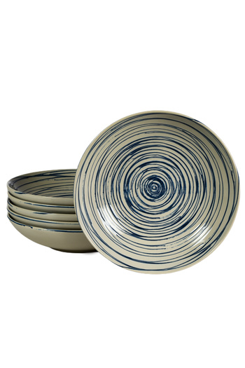 Cesiro Set of 6 deep plates, 21 cm, Maritim Cesiro, ivory with blue rings