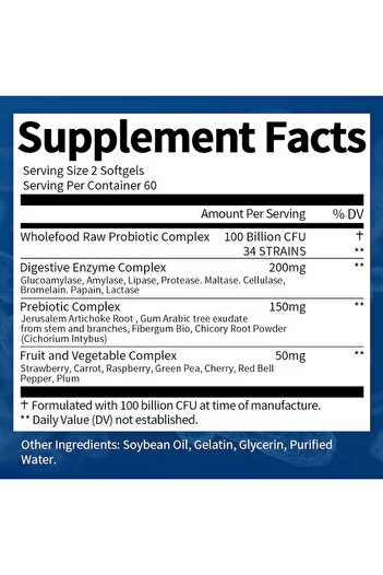 ALHENA Probiotic 100 billion colony forming units, 34 probiotic strains and digestive enzymes for strong im