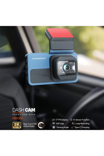Microdigit MDC80 2K Front & Rear Dash Cam with 3" IPS Display, WiFi, G-Sensor, Loop Recording