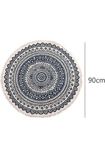 Saharaz Round Rug Circle Bohemian Washable Hand Woven Cotton Non Slip Indoor Sofa Floor Area Mat
