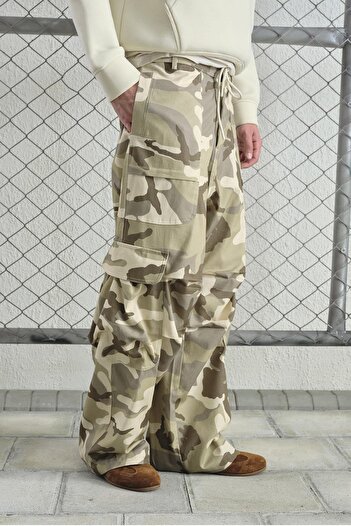 GIESTO Camouflage Patterned Cargo Beige Pants