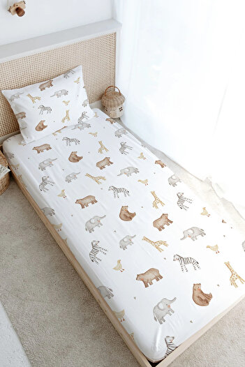 Tuğba Kuğu Single Fitted Sheet Set - Pureline Series - Cute Animals