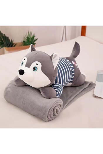 Tescomak Children's blanket and pillow set, puppy plush toy, extra soft gray