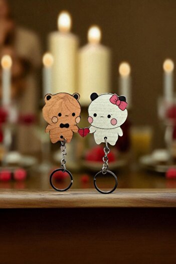BİRBEYSTORE Couple Lover Keychain Wooden Keychain 2 Pieces