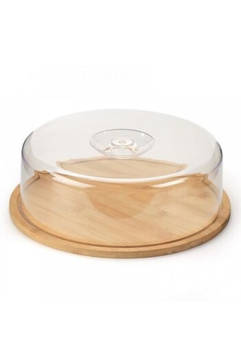wei Round cake stand made of bamboo wood with plastic lid, 28x28x9.5 cm, A13970