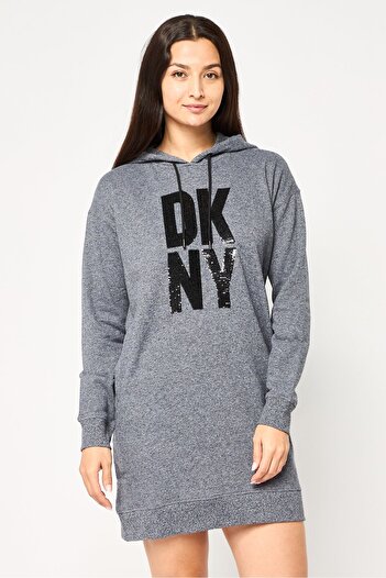 Dkny Women Sportswear Fit Long Sleeve Hooded Outdoor Dress, Dark Grey
