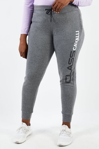 Cavalli Class Women Sportswear Fit Drawstring Brand Logo Pull On Sweatpants, Grey