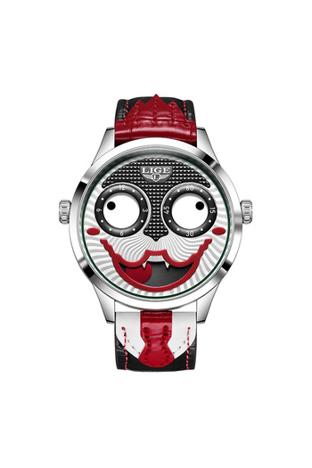 Lige 89160 Silver-Red Men's Watch – Creative Clown Design, Multiple Functions, Luminous, 3ATM