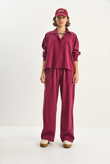 Bianco Lucci Γυναικείο Modal One Pocket oversized Πουκάμισο Ψηλόμεσο Φαρδύ Παντελόνι Σετ 210 60283673