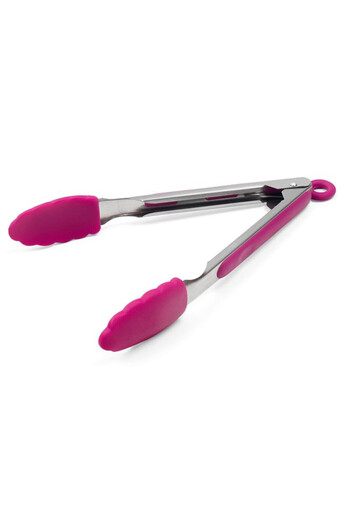 OEM Metal tongs with silicone tips, length 27 cm, Fuchsia