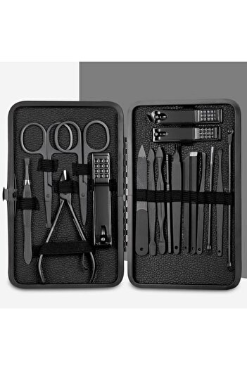 DigiMat Professional 18-piece Manicure & Pedicure Set, Stainless Steel, Black, 15.5x9.5cm