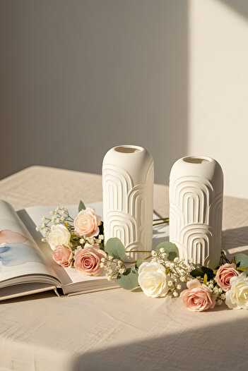 ZURİ DESİGN Bohemian Patterned Concrete Vase Set of 2 – Decorative Modern Design