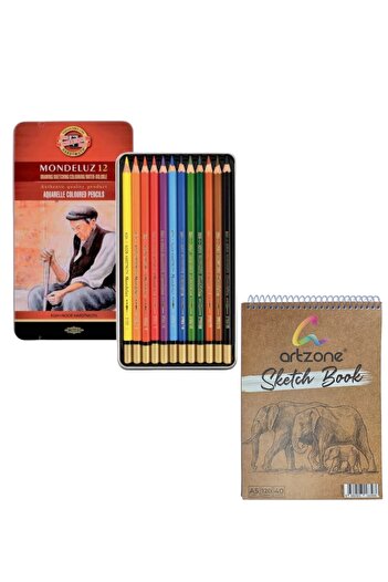 Koh-i Noor Professional Waterable Dry Paint Set 12 Pieces (Aquarelle Color Pencils) + A5 Notebook 120 Gr