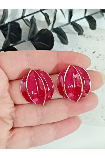 mos&more Burgundy Enamel Ball Women's Earrings