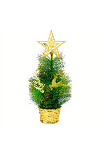 Issa Decorative Christmas Tree 40 cm in Gold Pot with Shining Star and Ornaments