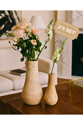 Modelce Travertine 2-Piece Vase Set Decorative Dry Flower Vase