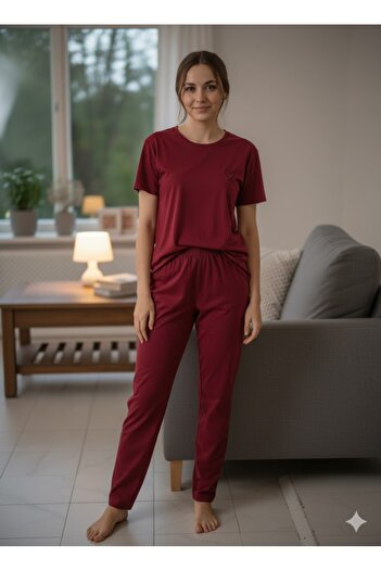 FAMES PİJAMA Women's Burgundy Pajama Set