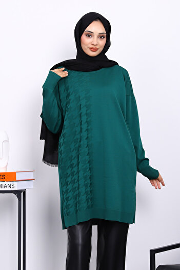 İmajButik Emerald Green Cold Thread Mercerized Knitwear Tunic