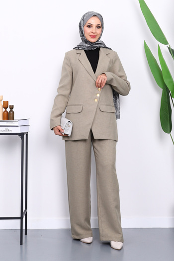 İmajButik Khaki Buttoned Jacket and Pants Set