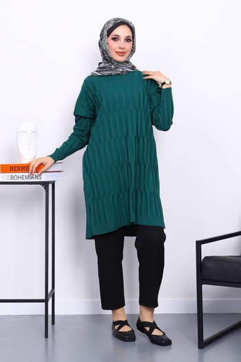 İmajButik Emerald Green Cold Thread Mercerized Knitwear Tunic