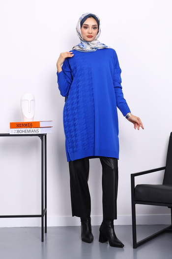 İmajButik Saks Mavi Soğuk İplik Merserize Triko Tunik