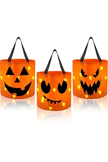 Generic SLEEPHEAD®3 Pieces LED Light Halloween Trick or Treat Bags Pumpkin Bucket Light up Halloween Bags w