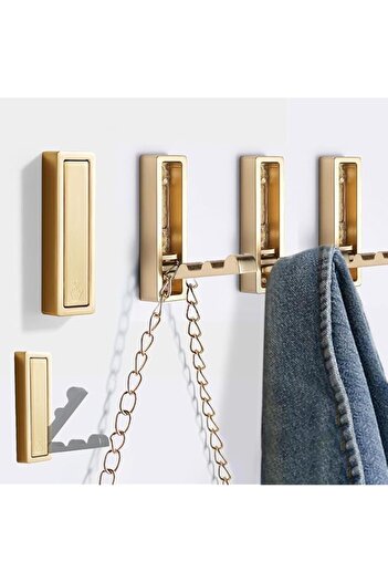 Generic 4 Foldable Gold Wall Hooks, Heavy-Duty Wall Hooks, For Hanging Coats, Towels, Backpacks, Bags, Brus