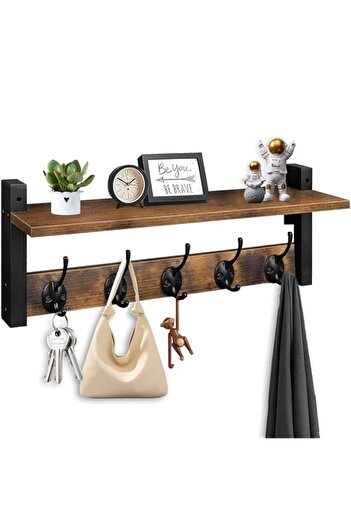 Generic LENND Wall Hooks with Shelf, Wood Coat Rack with Shelf Wall-Mounted, Entryway Hanging Shelf with 5
