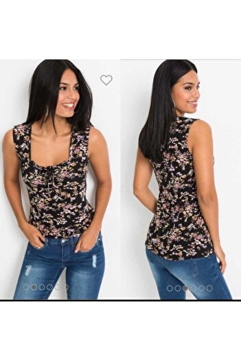 Elegant Large Bell-Bottom Sleeveless Stretch Fabric Flower Blouse
