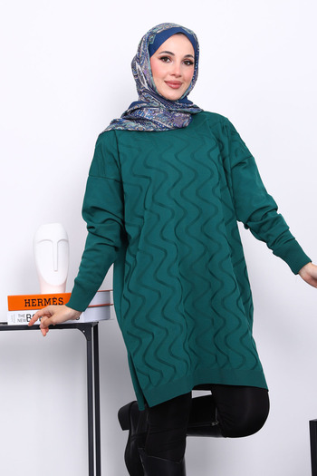 İmajButik Emerald Green Cold Thread Mercerized Knitwear Tunic