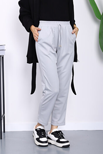 İmajButik Light Gray Elastic Waist Double Pants with Pockets