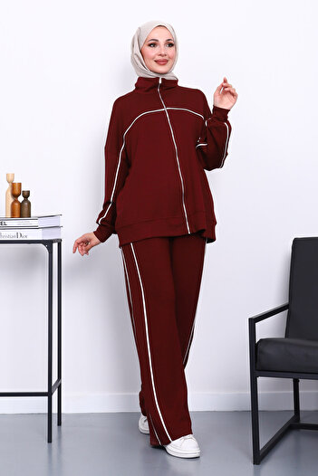 İmajButik Claret Red Double Pocket Zippered Piped Sets
