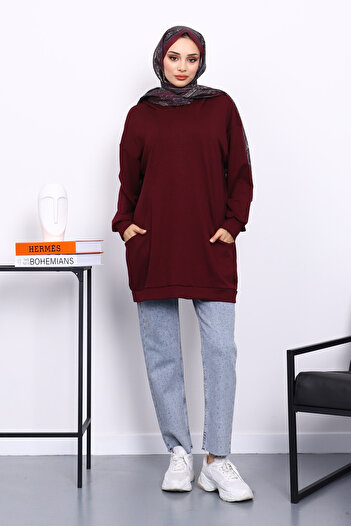 İmajButik Plum Hooded Double Pocket Sweatshirt