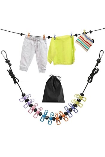 Generic IKEEP Portable Retractable Travel Washing Line – Adjustable Elastic Clothesline with 12 Clips | Com