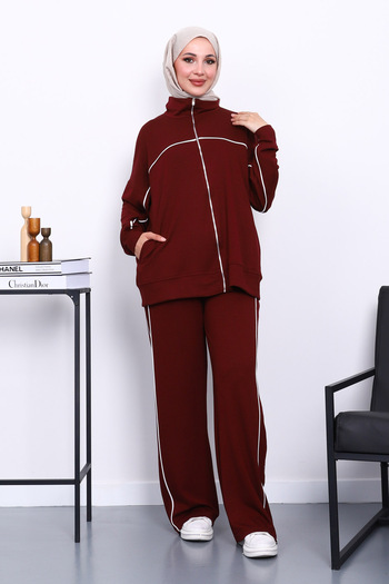İmajButik Claret Red Double Pocket Zippered Piped Sets