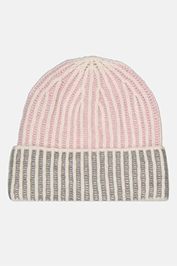 s.Oliver Women Knitted Beanie, White/Pink Combo
