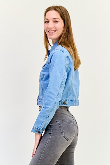 Miss Selfridge Women Wash Denim Jacket, Mid Blue
