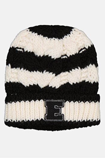Esprit Women Knitted With Initial E Beanie Hat, Black/White