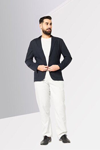 Lacoste Men Slim Fit Solid Formal Blazer, Dark Navy Blue